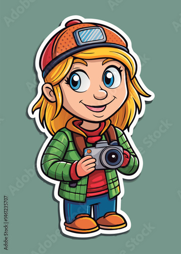 Cute girl photographer with camera.