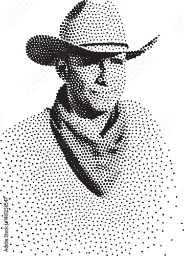 A man wearing a cowboy hat gazes intently into the distance.