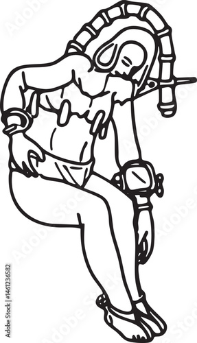 A woman sits slumped against a wall holding a wristwatch.