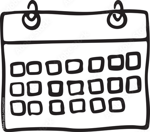 A black and white calendar displays a grid of dates.