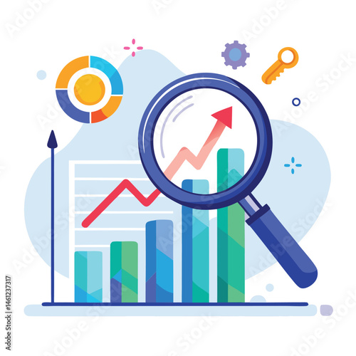 magnifying-glass-highlights-business-growth-chart vector image on white background