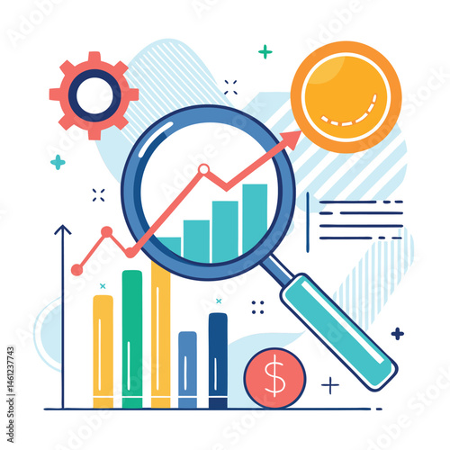 magnifying-glass-highlights-business-growth-chart vector image on white background