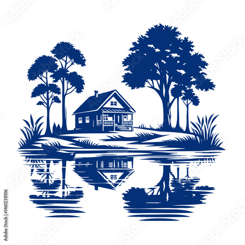 Lake House Reflection: A Serene Landscape Escape
