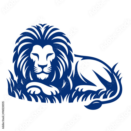 Majestic Lion Resting in Grass: A Powerful Wildlife Vector Graphic