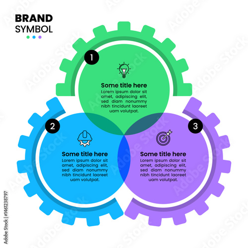Infographic template. 3 connected gears with icons and text