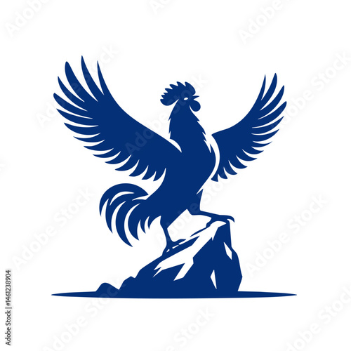 Majestic Rooster Silhouette: A Bold Blue Bird Vector Graphic