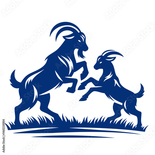 Majestic Goats in a Field: A Stunning Blue Silhouette Vector Graphic
