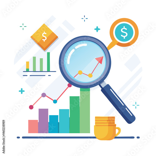 magnifying-glass-highlights-business-growth-chart vector image on white background