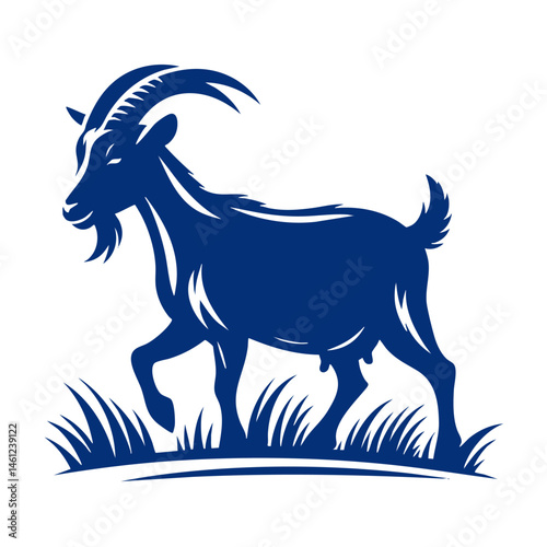 Majestic Goat Silhouette in Grassy Field: Farm Animal Vector Graphic