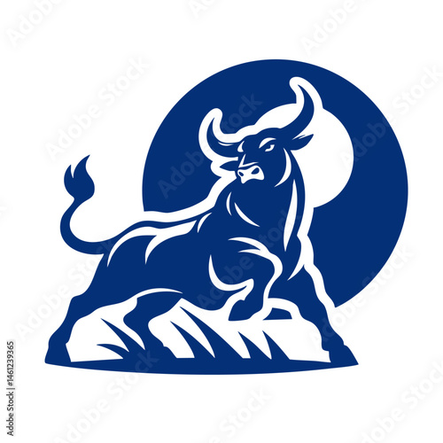 Majestic Bull Silhouette under the Moon: Powerful Animal Logo Design