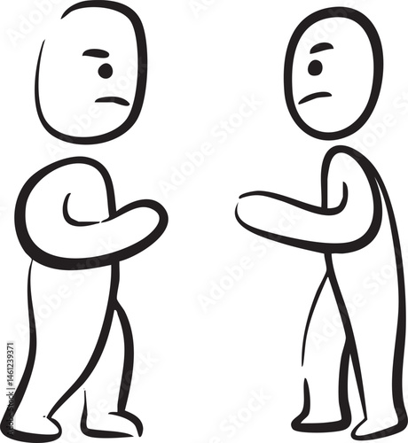 Two stick figures stand facing each other exhibiting a look of disagreement.