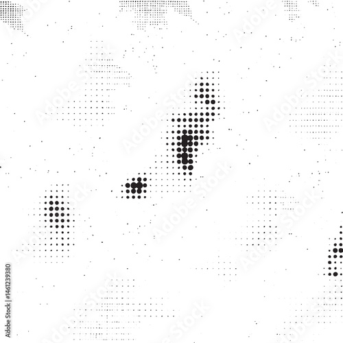 A dense of black dots forms a stylized face shape on a white background.