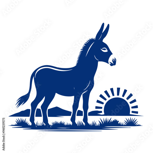 Majestic Donkey Silhouette at Sunset: A Serene Rural Landscape
