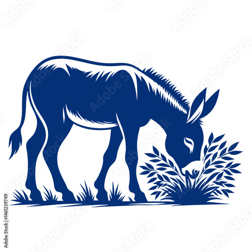 Majestic Donkey Grazing in Lush Field: A Serene Nature Scene