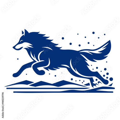 Majestic Wolf Running in Snowy Mountains: A Dynamic Vector Illustration