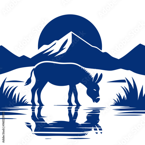 Donkey Silhouette at Sunset: Majestic Mountain Landscape