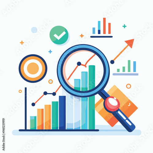 magnifying-glass-highlights-business-growth-chart vector image on white background