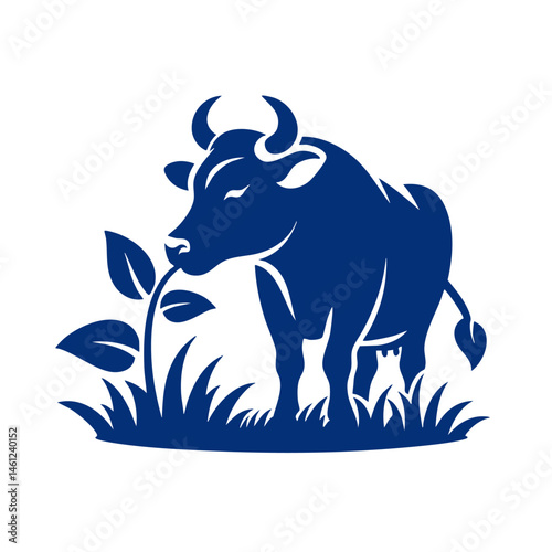 Majestic Cow Grazing in Lush Pasture: A Serene Farm Scene