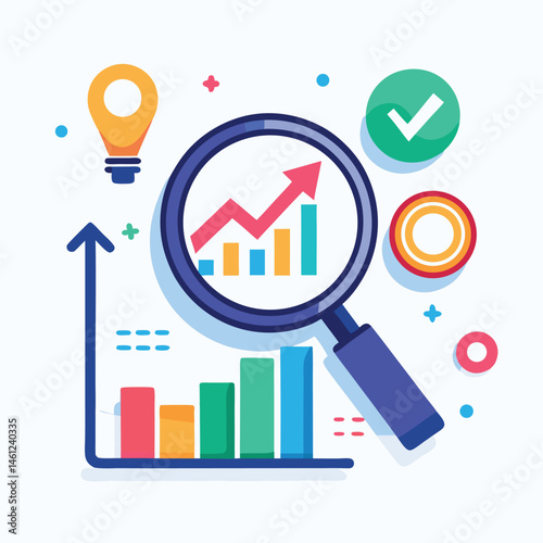 magnifying-glass-highlights-business-growth-chart vector image on white background