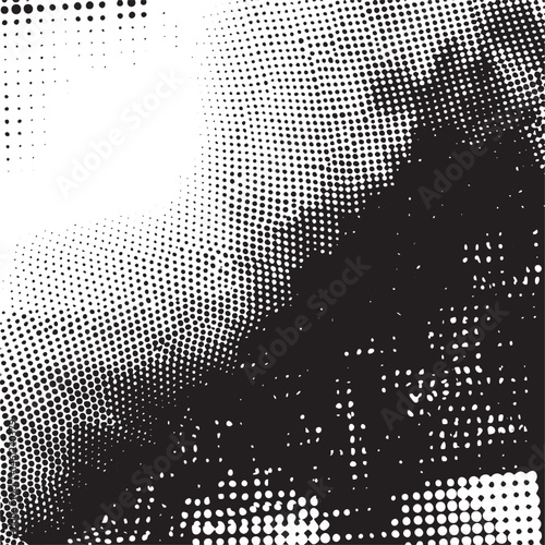 A dynamic monochromatic halftone creates a textured surface with varying densities.