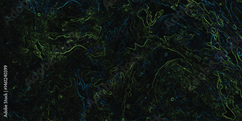 Abstract dark green and blue artistic background pattern featuring swirling organic shapes resembling a textured natural landscape of some kind.