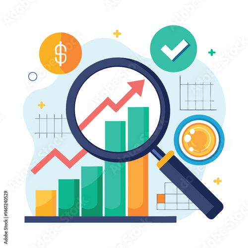 magnifying-glass-highlights-business-growth-chart vector image on white background