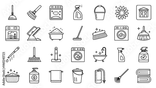 Cleaning supplies icons set vector illustration for house cleaning and organization