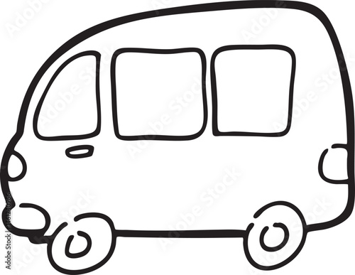 A stylized black and white of a rounded camper van.