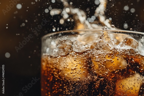 Wallpaper Mural Sparkling drink with ice cubes.  Close-up view of a soda glass with ice, bubbles, and splashes Torontodigital.ca