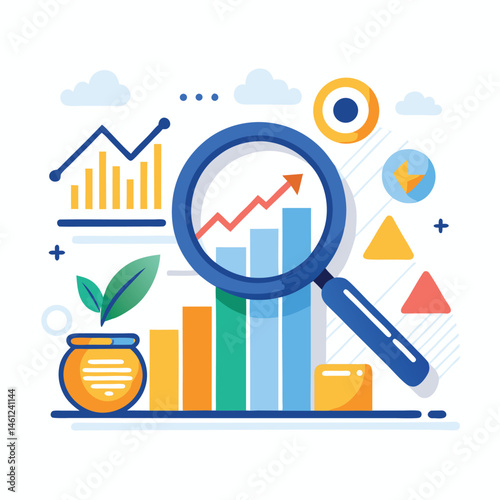 magnifying-glass-highlights-business-growth-chart vector image on white background