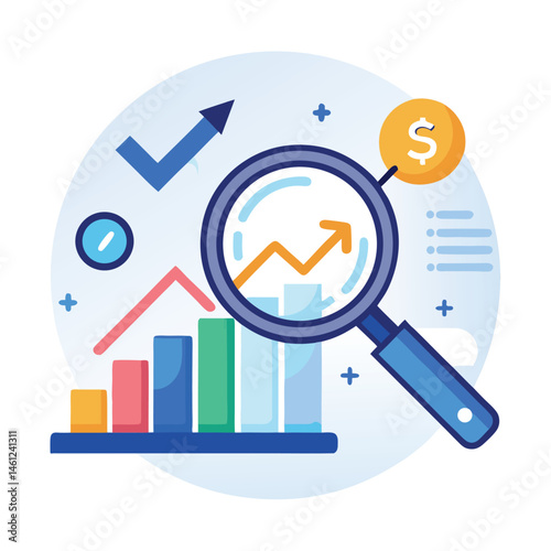 magnifying-glass-highlights-business-growth-chart vector image on white background