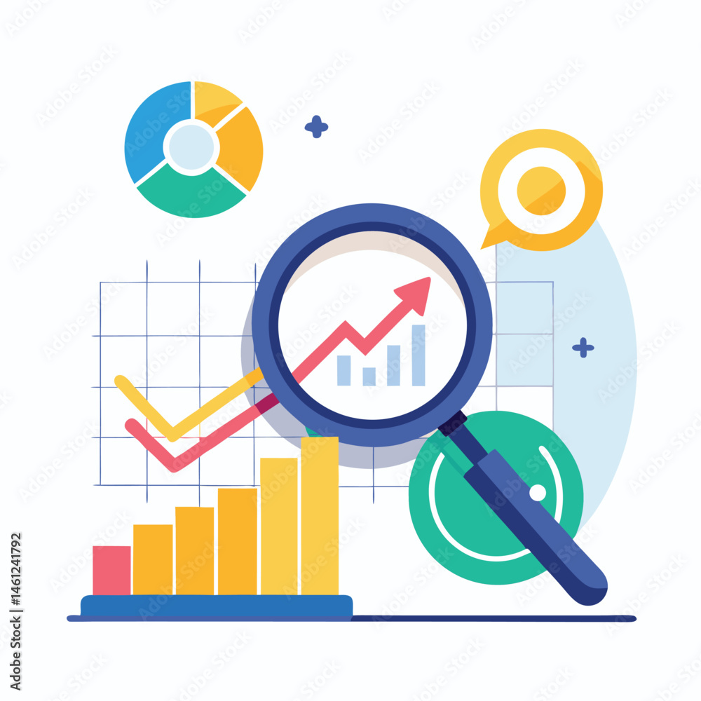 magnifying-glass-highlights-business-growth-chart vector image on white background magnifying-glass-highlights-business-growth-chart vector image on white background