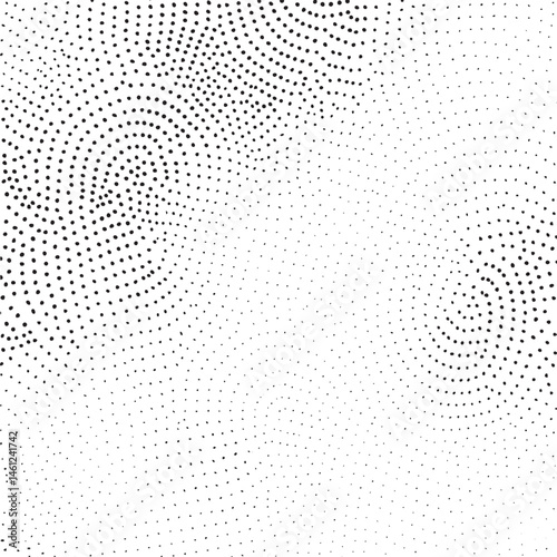 A dense swirling of small black dots on a white background.