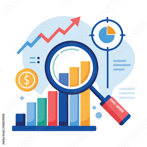 magnifying-glass-highlights-business-growth-chart vector image on white background