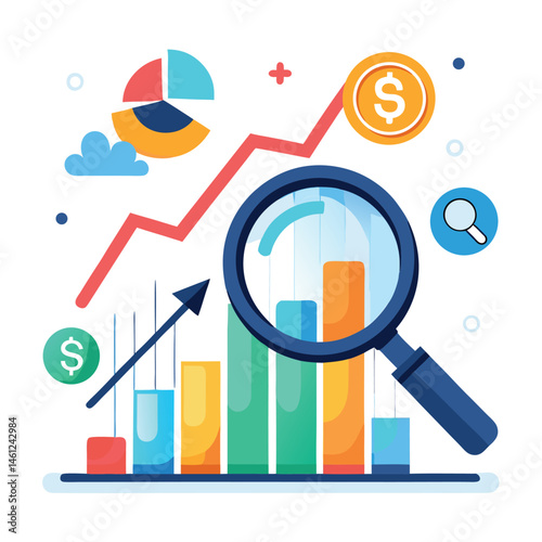 magnifying-glass-highlights-business-growth-chart vector image on white background