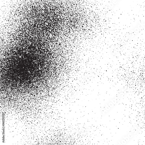Dense black dots scatter across a white expanse creating an abstract textural
