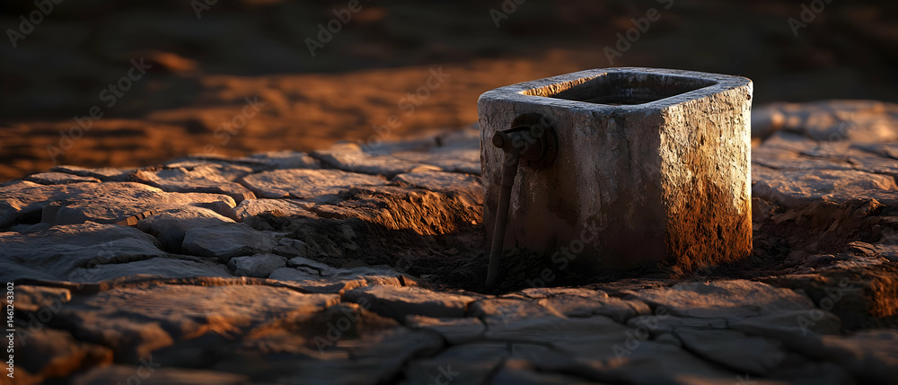 Dried Earth With Weathered Square Container Dried Earth With Weathered Square Container