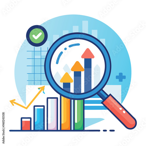 magnifying-glass-highlights-business-growth-chart vector image on white background