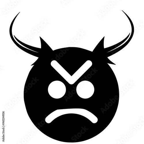 Black angry face horned icon