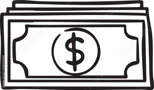 Three stacks of money bills display a dollar sign.