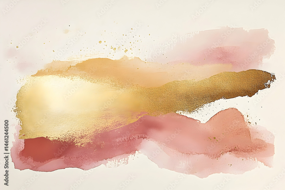 Fototapeta premium Abstract watercolor artwork with gold accents and soft colors.