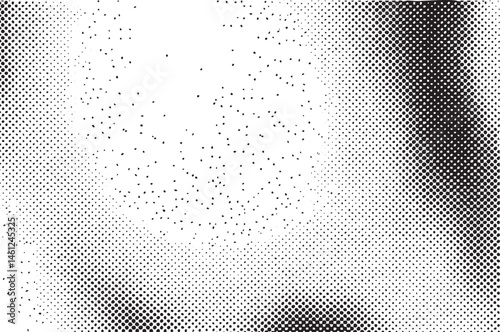 A dense of small white dots transitions to black creating a dynamic and textured effect.