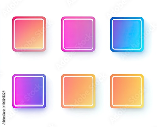 Set of six colorful square frames with vibrant gradients