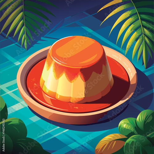 Vector illustration of a Delicious caramel custard dessert.
