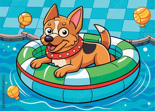 Cute dog enjoys pool float.