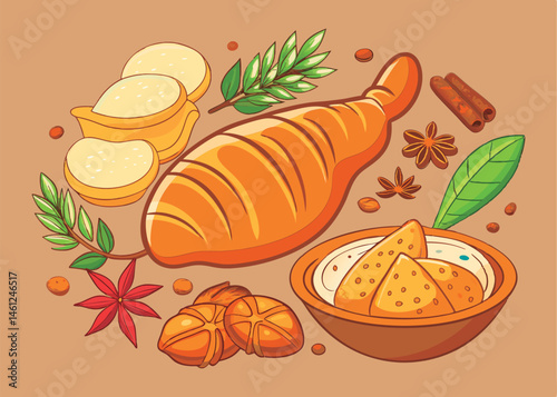 Delicious baked goods and spices.