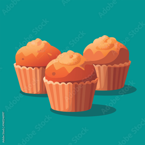 Vector illustration of a Three delicious cupcakes.