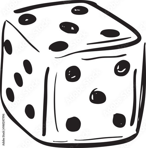 A white die displays its numbered faces.