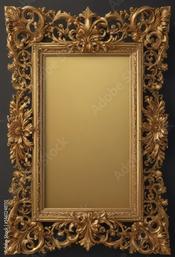 Ornate gold scroll frame, classic floral design, isolated , frame, image