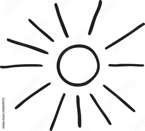 A simple black sun radiates rays against a neutral background.